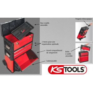 Caisse a outils sur roulette, servante mobile d'atelier transportable en  Métal/PVC à 4 compartiments 72 x 52 x 32cm détachable KS tools 850.0340