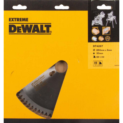 Lame pour scies circulaires stationnaires Extrême 250 x 30 - 80 dents - angle -5° - Dewalt | DT4287