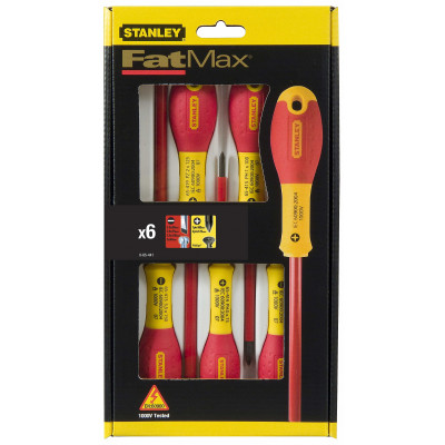 TOURNEVIS ISOLES 1000V ELECTRICIEN + PHILIPPS + TESTEUR - JEU DE 6PCS FATMAX - STANLEY FRANCE | 0-65-441