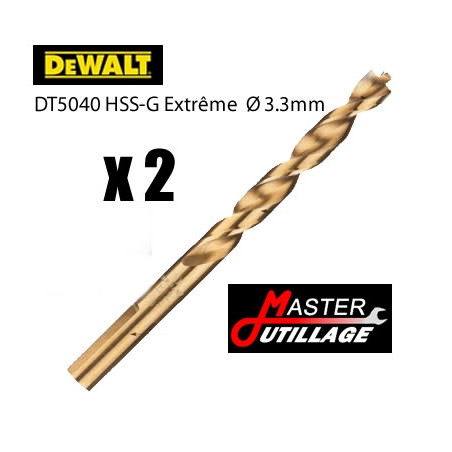 Forets Métal HSS- G (2 pièces) EXTREME Ø3,3mm - L:65mm DEWALT - DT5040
