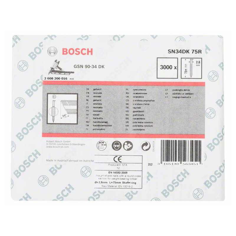 Clou en bande tête D SN34DK 75R Accessoire Bosch pro outillage 2608200016