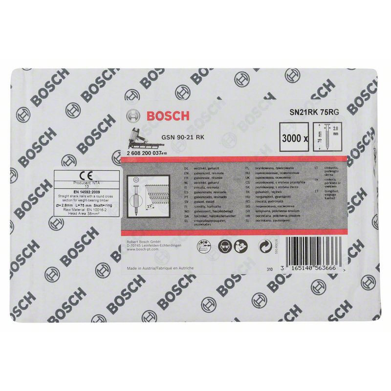 Clou en bande tête ronde SN21RK 75RG Accessoire Bosch pro outillage 2608200037