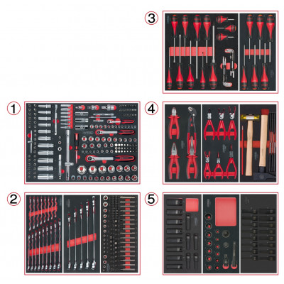 Composition d'outils 5 tiroirs pour servante, 384 pièces - KS Tools | 714.0380