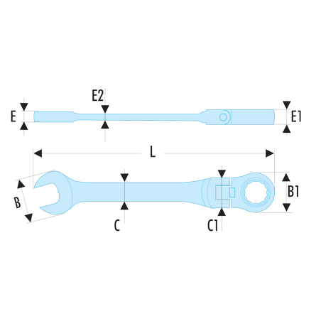 467F.9/16 Facom 467F - Clés mixtes à cliquet articulées en pouces
