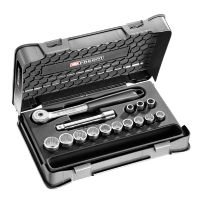S.151-1P12 Facom Coffret douilles 1/2" 12 pans métriques - 15 pièces - S.151-1P12