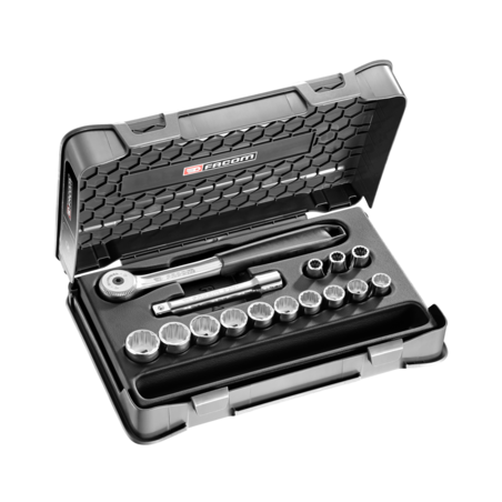 S.151-1P12 Facom Coffret douilles 1/2" 12 pans métriques - 15 pièces - S.151-1P12