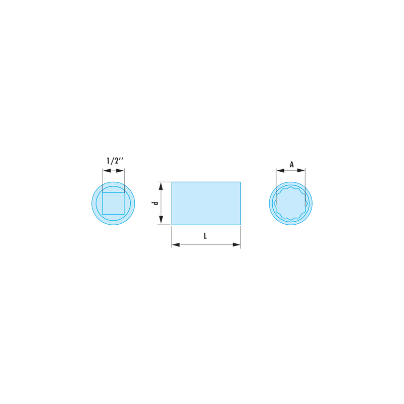 S.1/2SR Facom S.SR - Douilles 1/2" 12 pans en pouces ADF