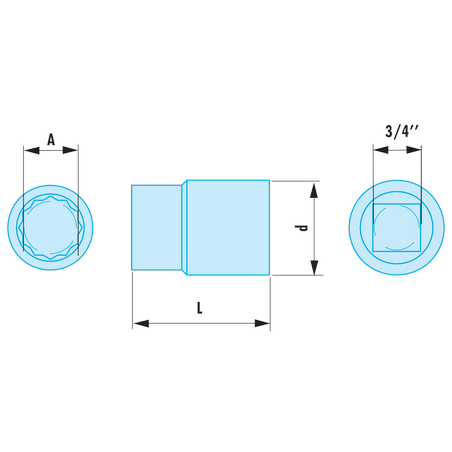 K.1P3/8SR Facom K.SR - Douilles 3/4" 12 pans en pouces ADF