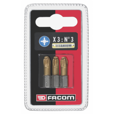 ED131T.J3 Facom ED13T - Jeux de 3 embouts High Perf' Titane série 1 - 25 mm - Titanium pour vis Pozidriv®