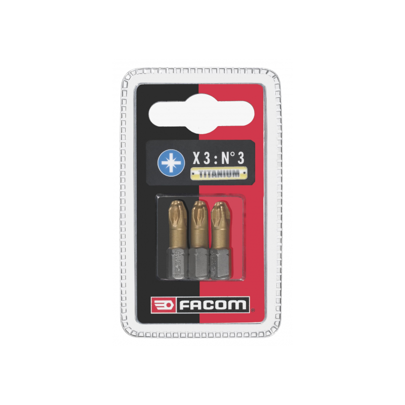 ED131T.J3 Facom ED13T - Jeux de 3 embouts High Perf' Titane série 1 - 25 mm - Titanium pour vis Pozidriv®