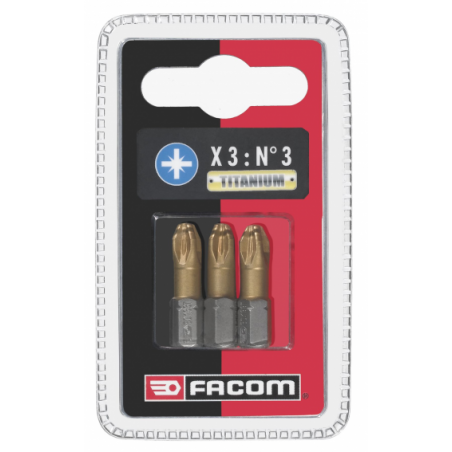 ED131T.J3 Facom ED13T - Jeux de 3 embouts High Perf' Titane série 1 - 25 mm - Titanium pour vis Pozidriv®