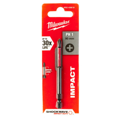 Embouts de vissage pour visseuses à chocs Shockwave PH 1 x 90 mm - 1 pc  Milwaukee | 4932430851