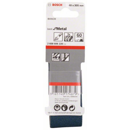 Bandes Abrasives Bosch Expert For Metal 60 Grain - Lot De 3, 305mm X 40mm - Pour Ponceuses à Bande, Finition Métal