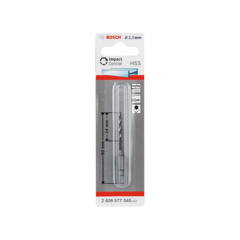 2608577045 Foret hélicoïdal HSS à queue six pans 2,0 mm Accessoire Bosch pro outils