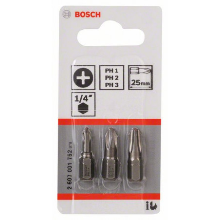 2607001752 Embouts de vissage courts, qualité extra-dure (PH), set de 3 pièces Accessoire Bosch pro outils
