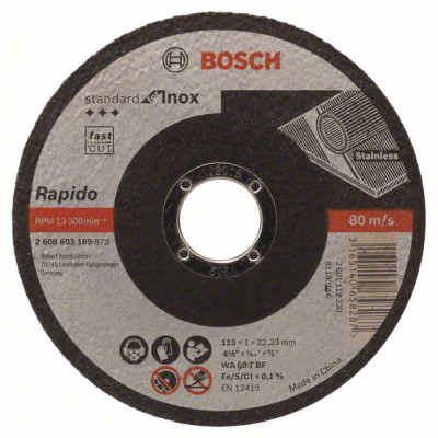 2608603169 Disque à tronçonner à moyeu plat Standard for Inox - Rapido Accessoire Bosch pro outils