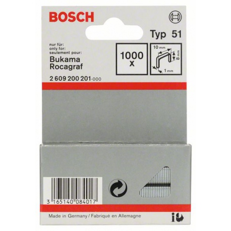 Bosch 2609200201 Agrafe Ã  fil plat de type 51 10 x 1 x 8 mm 1000 piÃ¨ces 