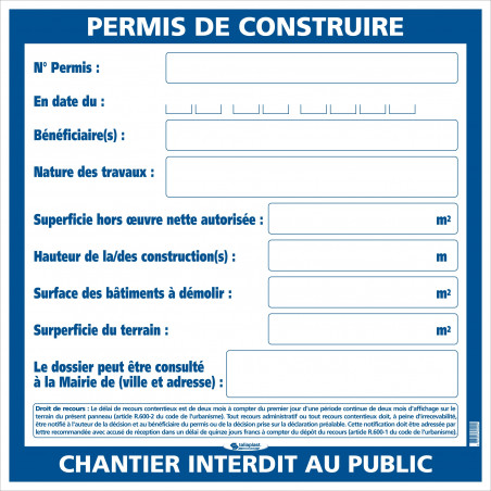 PERMIS DE CONSTRUIRE 800X800MM TALIAPLAST | 570102