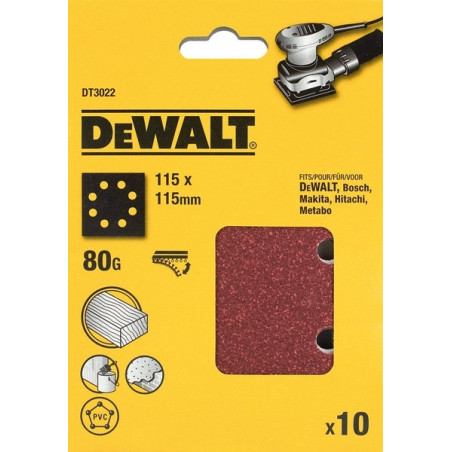 25 feuilles abrasives 1/4 pour ponceuses vibrantes - 115 x 115 mm - grain 120 - DEWALT | DT3033 