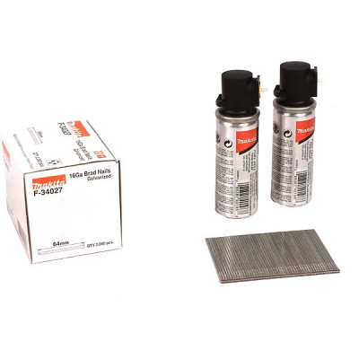 Makita 195669-4 Packs : Clous brads T 16 Ga galvanisés + cartouches de gaz, pour GF600