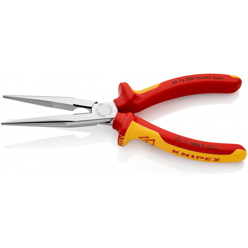 Pince demi-ronde isolées par gaines bi-matière, certifiées VDE chromée 200 mm KNIPEX | 26 16 200