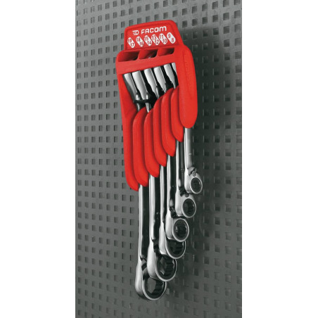 JEU DE 6 CLES POLYGONALES A CLIQUET TETE 15° SUR SUPPORT FACOM | 65.JP6PB