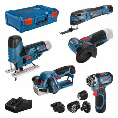 KIT 5 OUTILS : GSR//GOP/GHO/GWS/GST/2x2,0Ah +1x3,0Ah + GAL 12V-40 XL-BOXX BOSCH | 0615A0017D