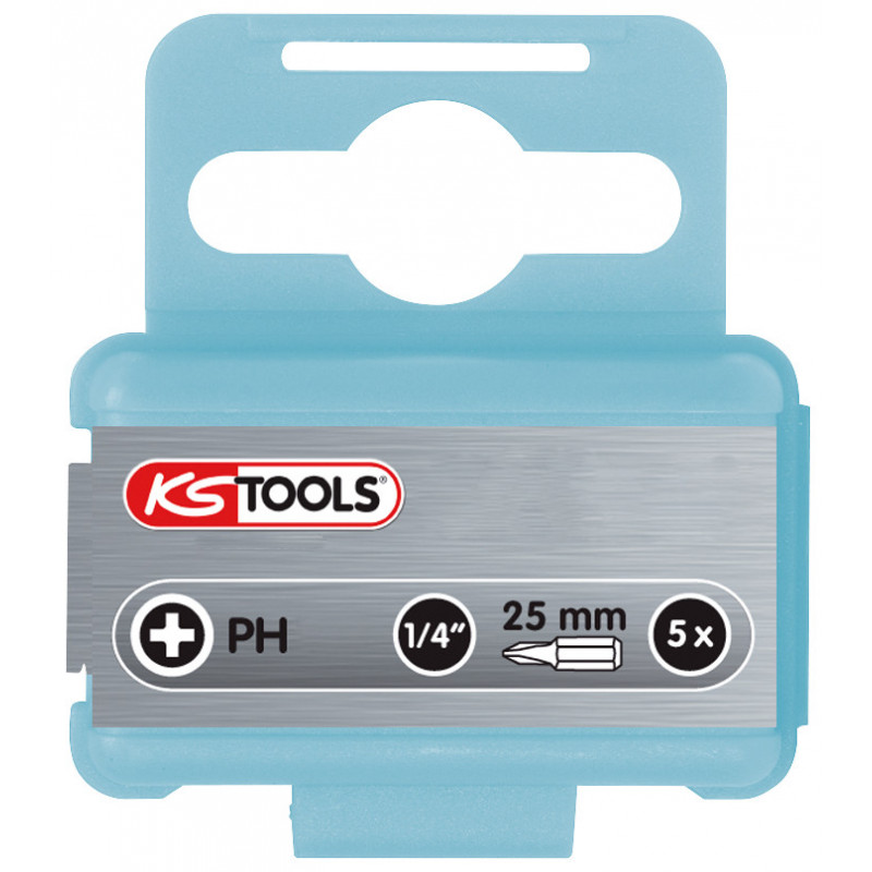 Boite de 5 embouts de vissage INOX PHILLIPS 1/4" - L.25mm, PH3 KSTools | 910.2207
