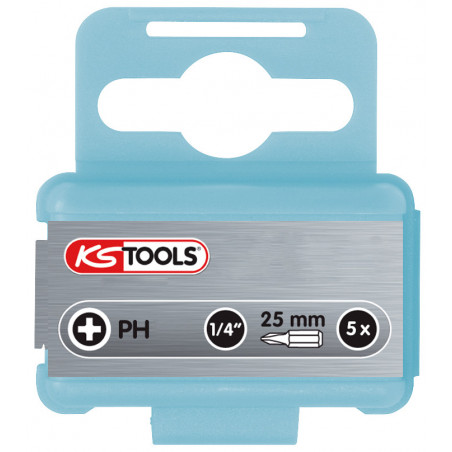 Boite de 5 embouts de vissage INOX PHILLIPS 1/4" - L.25mm, PH3 KSTools | 910.2207