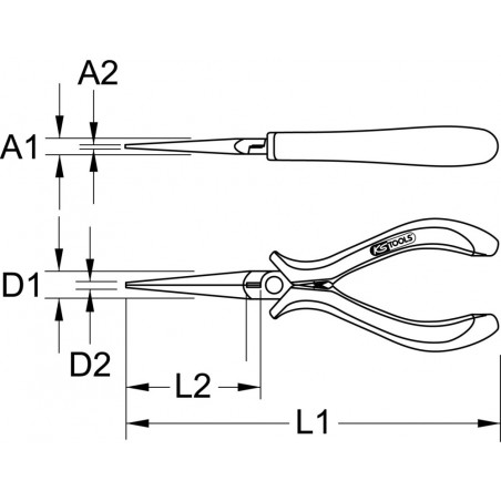 Pince ESD à becs longs demi-ronds striés, 155 mm KSTools | 500.7072