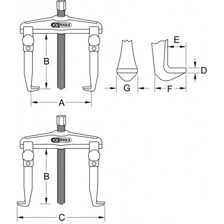 Extracteur hydraulique universel à 2 griffes à blocage rapide, 80-350 mm, 225 mm KSTools | 620.0078