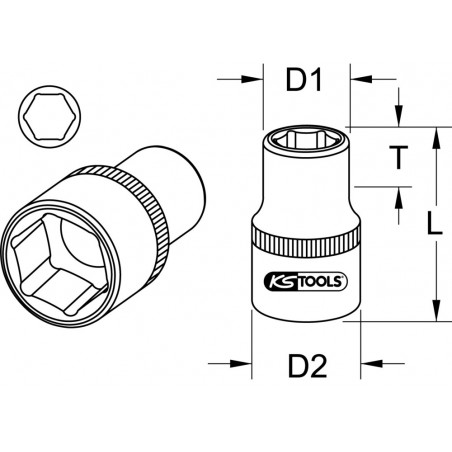 Douille INOX 6 pans 1/4", 10mm KSTools | 964.1410