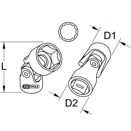 Douille 12 pans articulée 3/8" articulée, 13 mm KSTools | 917.4854