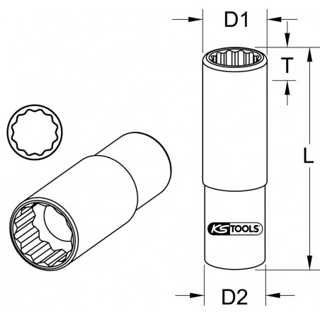 Douille longue 12 pans 3/8’’, 10 mm KSTools | 917.3970