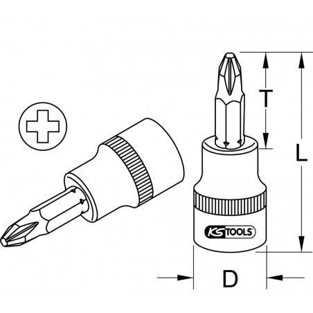 Douille tournevis ULTIMATE PHILLIPS® 1/4'', L.37 mm - PH0 KSTools | 911.1482