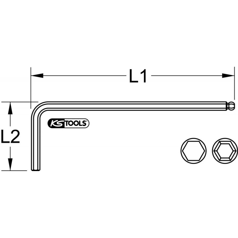 Clé mâle 6 pans à tête sphérique extra-longue, 1/2'' KSTools | 151.3314