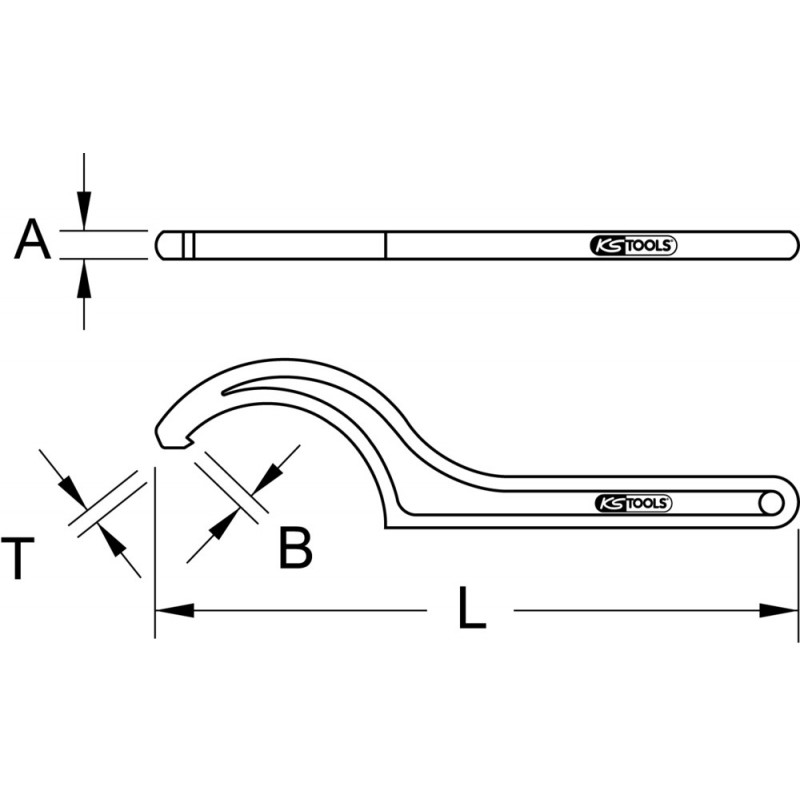 Clé à ergot brunie pour écrous à trous latéraux, 205-220 mm KSTools | 517.2312
