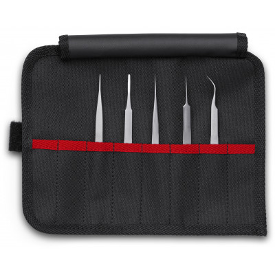 Lot de 5 pinces brucelles en trousse tissu - KNIPEX | 92 00 02