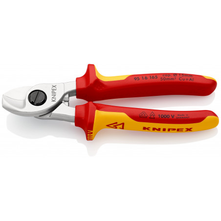 Coupe-câbles 165mm - Ø15mm/50mm² Cu/Al - Gainage bi-matière Chromé -Isolé 1000V - KNIPEX | 95 16 165
