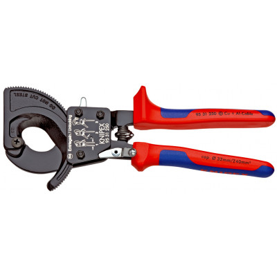 Coupe-câbles à cliquet 250mm - Cu/Al Ø32mm/240mm² - Gainage bi-matière - KNIPEX | 95 31 250