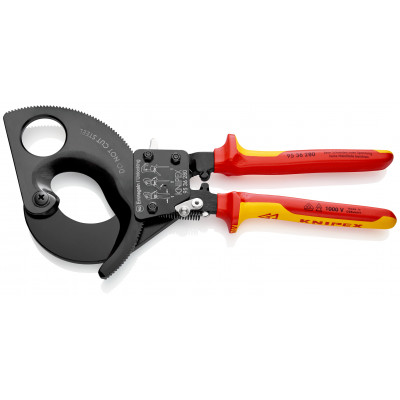 Coupe-câbles à cliquet 280mm - Cu/Al Ø52mm/380mm² - Gainage isolé 1000V - KNIPEX | 95 36 280
