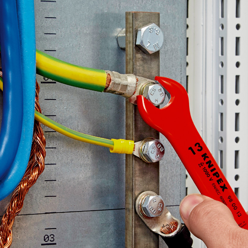 Clé à fourche - 13mm - Tête inclinée à 15° - Longueur 130mm - Isolée 1000V - KNIPEX | 98 00 13