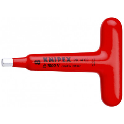 Clé 6 pans mâle avec poignée en T - 8mm - Longueur 120mm - Isolée 1000V - KNIPEX | 98 14 08