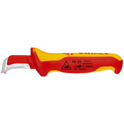 KS Tools 907.2186 Couteau Électricien Pliable – 1 Lame Serpette + 1 Lame Droite, Manche Bois Pour Dénuder Câbles