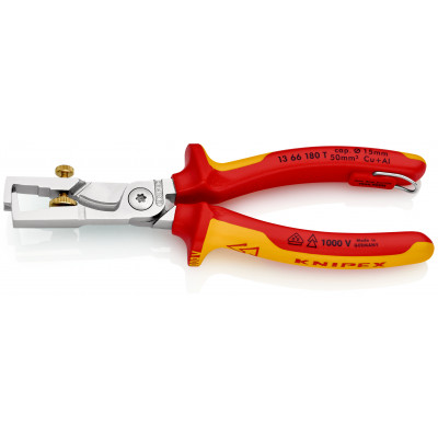 Pince à dénuder et coupe-câbles StriX - Chromée isolée 1000V Œillet antichute - KNIPEX | 13 66 180 T