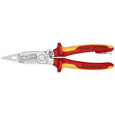 Pince multifonctions 6 en 1 - 200mm Bi-matière Chromé 1000V Ressort - Antichute - KNIPEX | 13 96 200 T