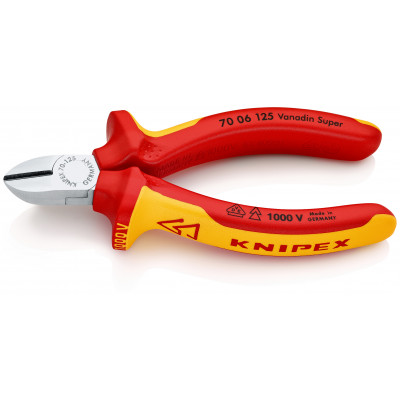 Pince coupante de côté 125mm - Gainage bi-matière - Chromée - Isolée 1000V - KNIPEX | 70 06 125