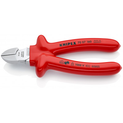 Pince coupante de côté 160mm - Gainage surmoulé isolé 1000V - Chromée - KNIPEX | 70 07 160