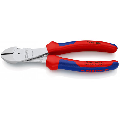 Pince coupante de côté démultipliée 180mm - Gainage bi-matière - Chromée - KNIPEX | 74 05 180