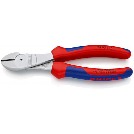 Pince coupante de côté démultipliée 180mm - Gainage bi-matière - Chromée - KNIPEX | 74 05 180